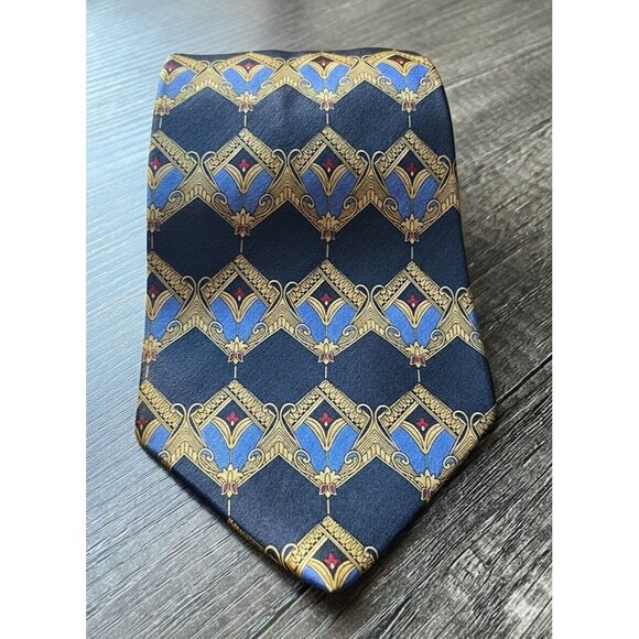 Halston Ties - Etsy Vintage Halston Silk Tie - Blue & Gold Ornate Geometric Pattern Made in USA